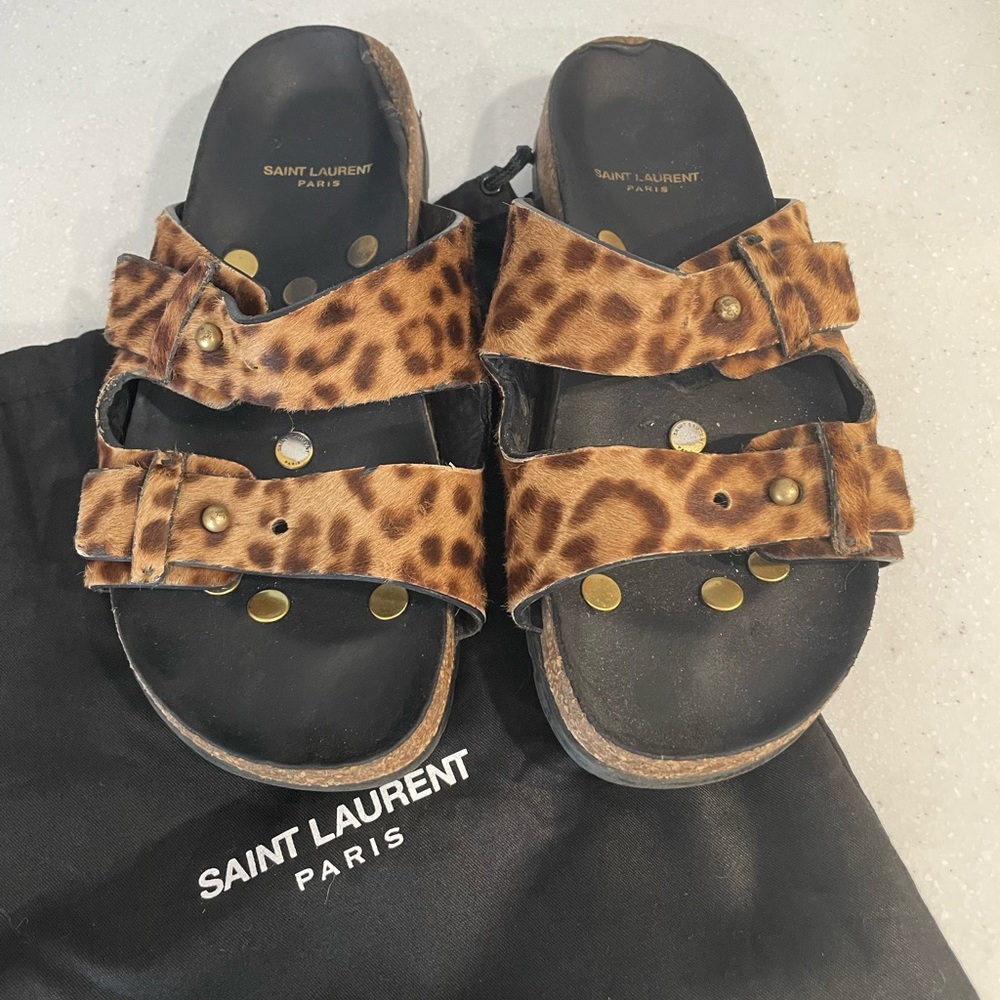 Saint Laurent leopard-print buckle sandals